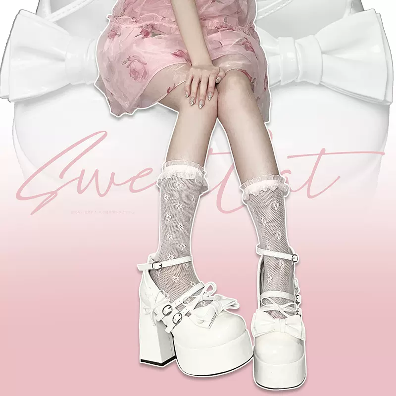 Meow Meow Heart Summer Sweetheart Lolita Blue Pink White Black High Heels Shoes - Image 3