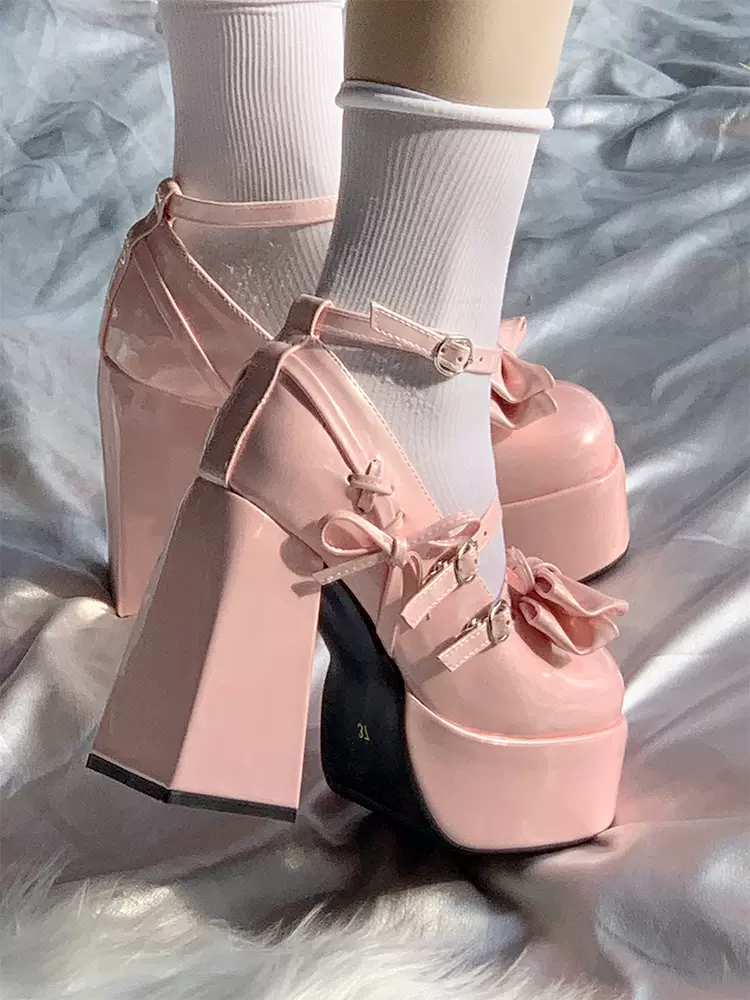 Meow Meow Heart Summer Sweetheart Lolita Blue Pink White Black High Heels Shoes - Image 5