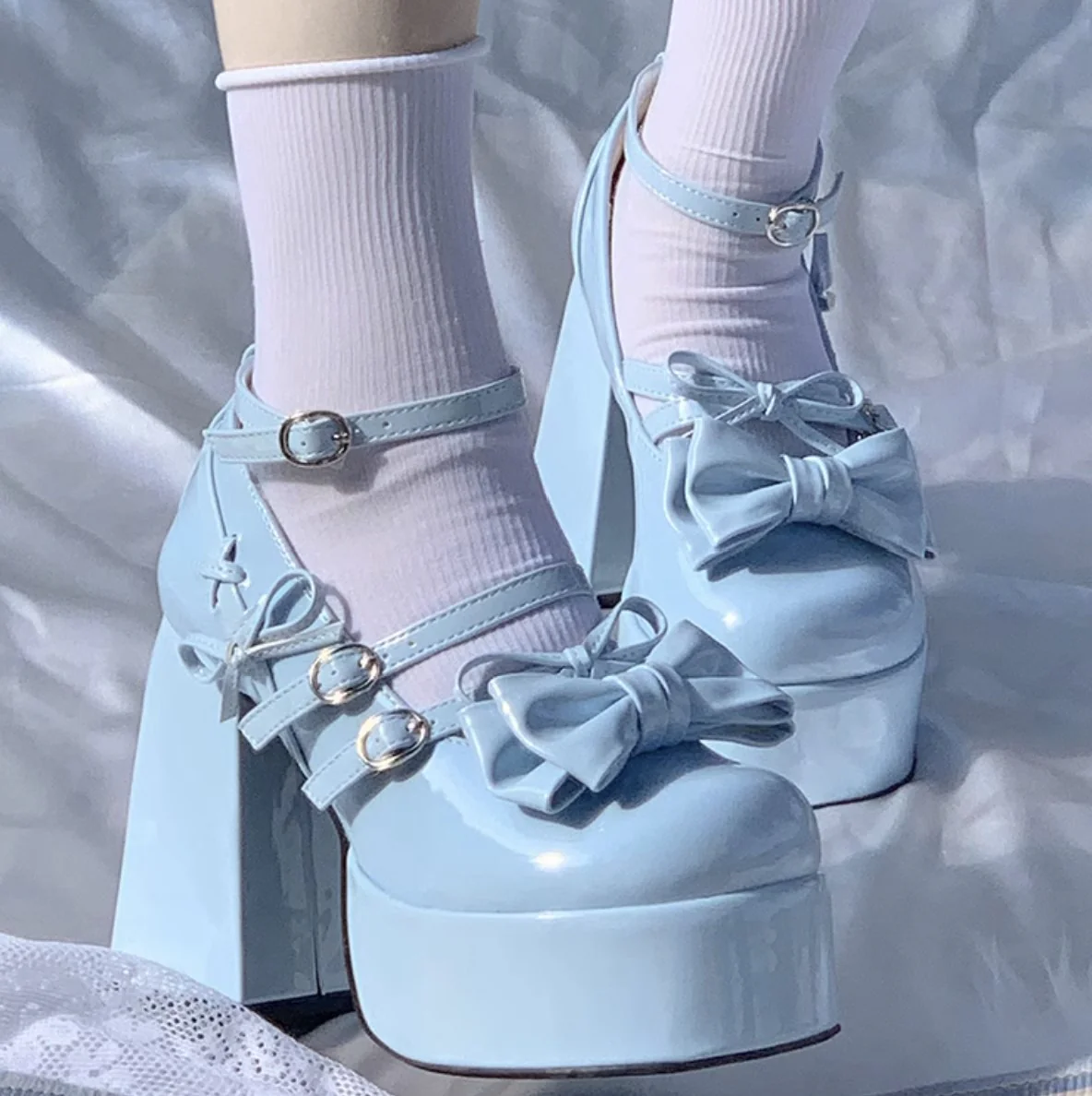 Meow Meow Heart Summer Sweetheart Lolita Blue Pink White Black High Heels Shoes - Image 7