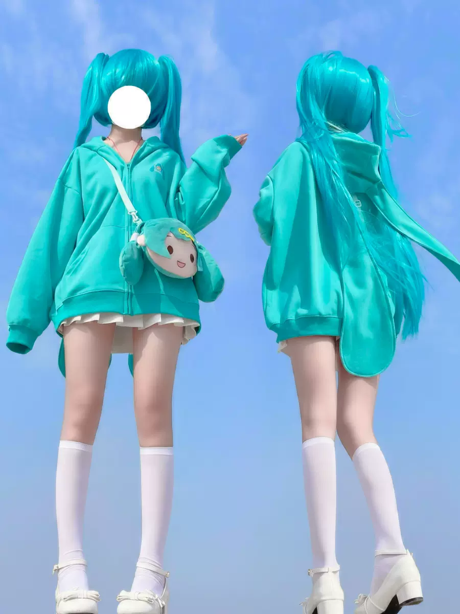 Miku Green & Sakura Miku Pink Anime Girl Sweatshirt Rabbit Ears Hoodie Messenger Bag - Image 2