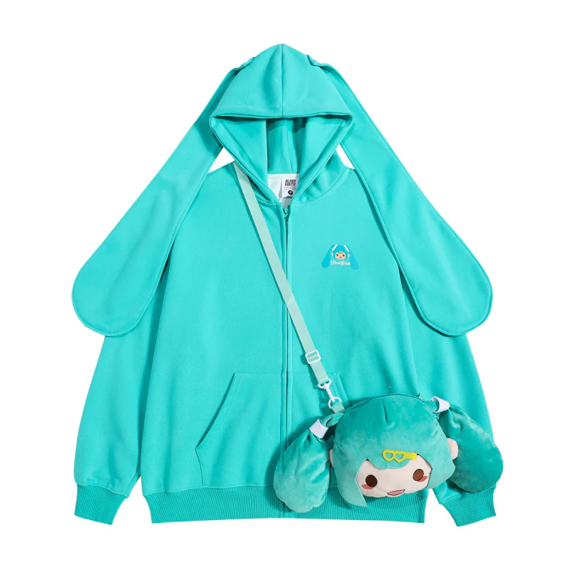Miku Green & Sakura Miku Pink Anime Girl Sweatshirt Rabbit Ears Hoodie Messenger Bag - Image 4