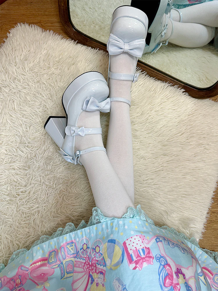 Moe Heart Tea Party Black White Cream Pink Blue Lolita High Heels Shoes - Image 5