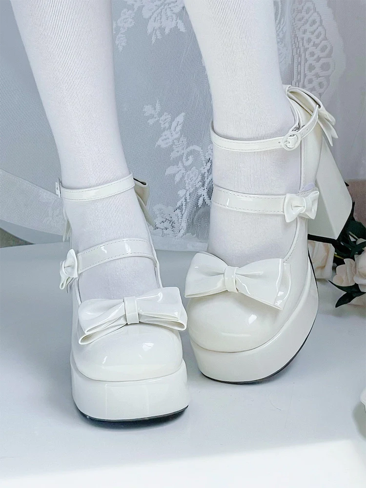 Moe Heart Tea Party Black White Cream Pink Blue Lolita High Heels Shoes - Image 6
