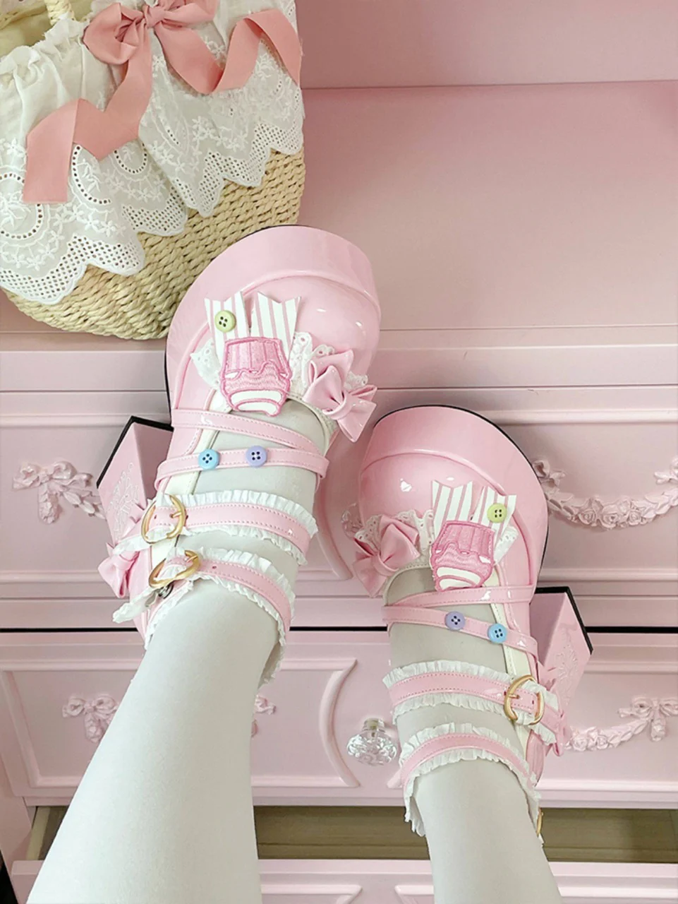 Moeka Chan Cupcake Pink White Blue Black High Heels Mary Jane Shoes - Image 2