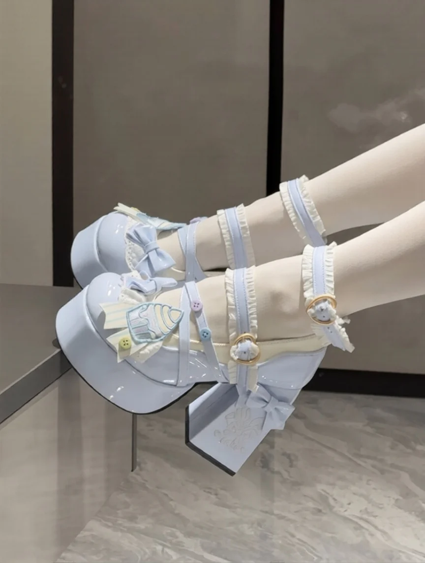 Moeka Chan Cupcake Pink White Blue Black High Heels Mary Jane Shoes - Image 5