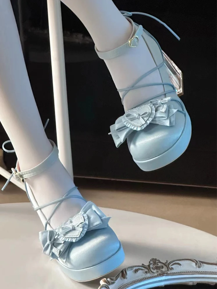 Moeka Chan Lolita Pink Blue White Black Green Butterfly Transparent Glass High Heels Shoes - Image 12