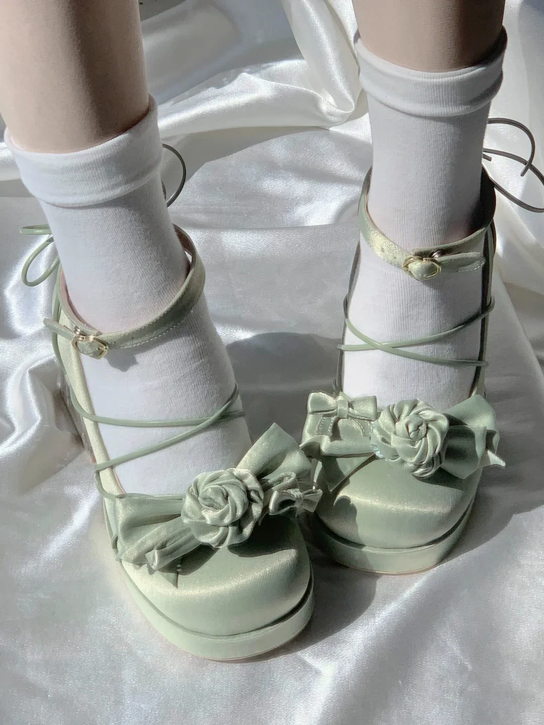 Moeka Chan Lolita Pink Blue White Black Green Butterfly Transparent Glass High Heels Shoes - Image 7