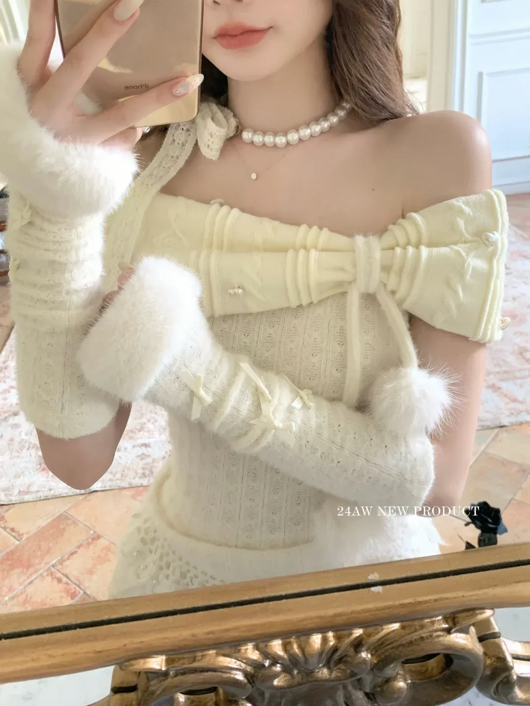 Monet Antique Doll Cream Sweater & Skirt Two Piece Set - Image 6