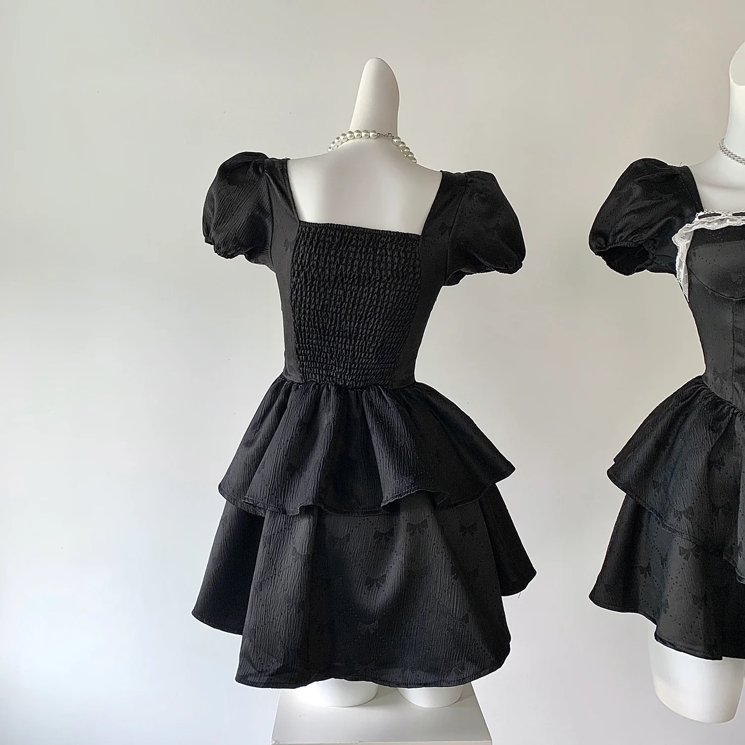 Monet Black Bow Puff Sleeve Short Dress - Image 9