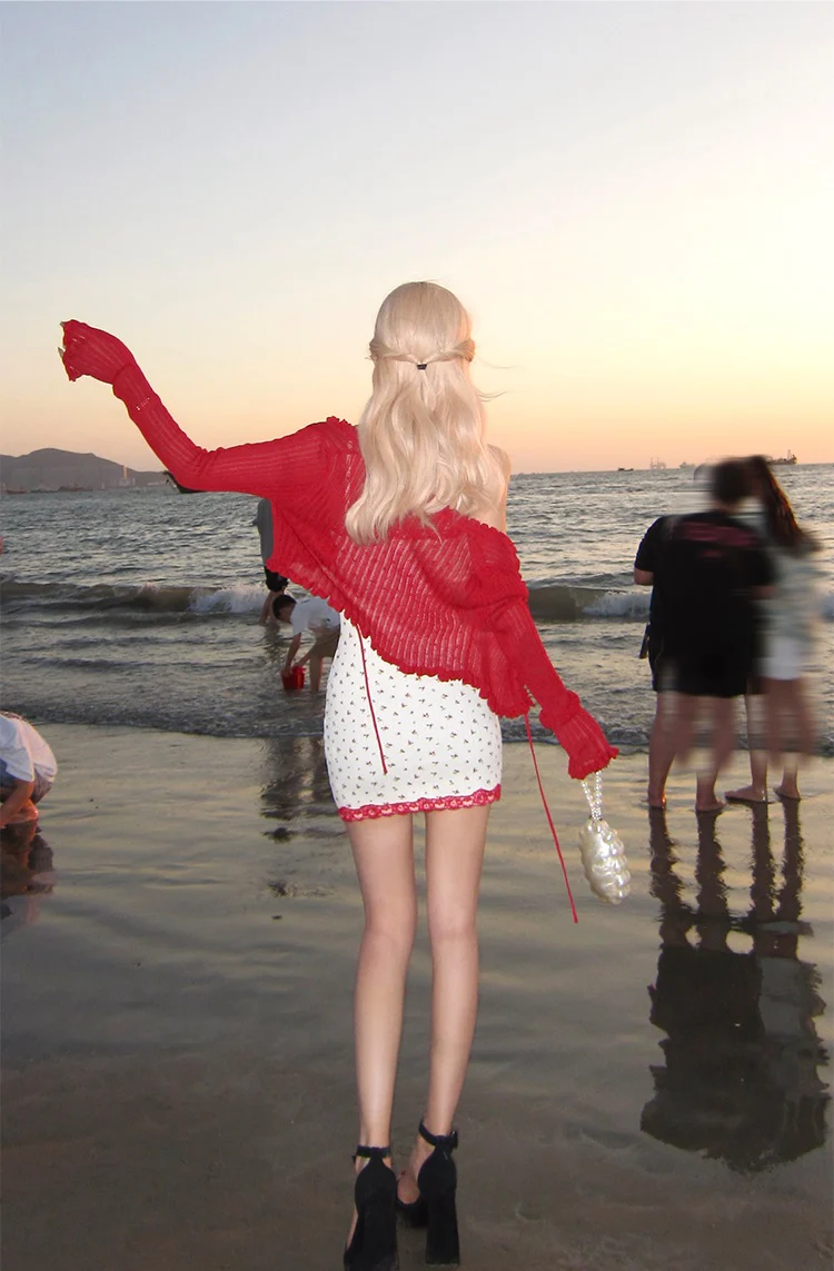 Monet Floral Strap Dress Red Cardigan Two Piece Set - Image 6