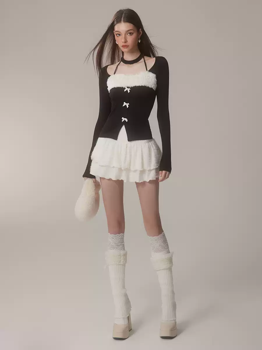 Monet Winter Christmas Red & Black Fur Shirt Top - Image 3