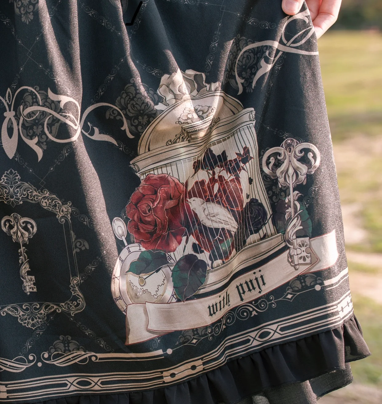 Universal Lolita Nightingale and Rose Birdcage Black Red Gothic Goth Girl Strap Dress - Image 8