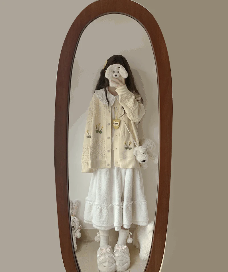 Ninth House Fall Plush Cream White Pink Maxi Skirt - Image 11