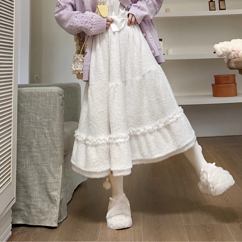 Ninth House Fall Plush Cream White Pink Maxi Skirt - Image 4