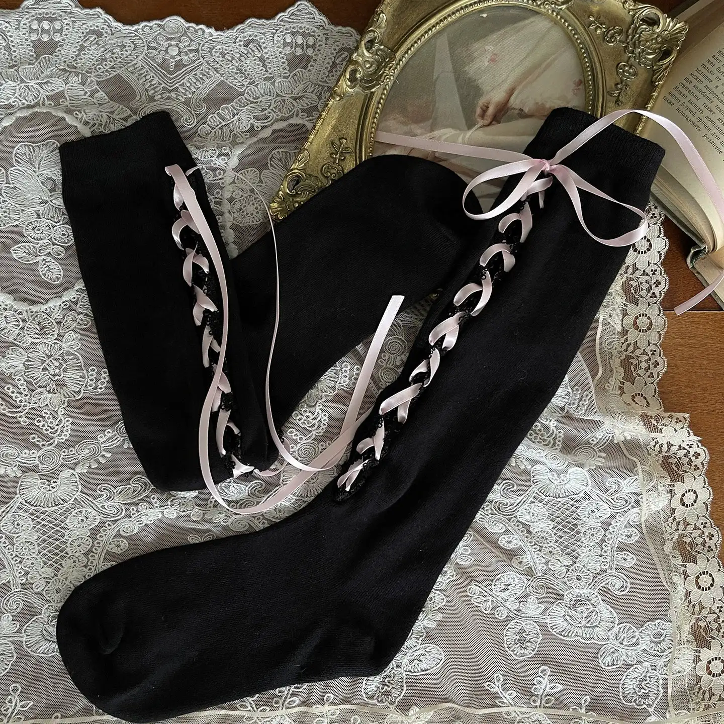 Noble Festival Pink Black Blue Red Lace Socks Bear Garter - Image 20