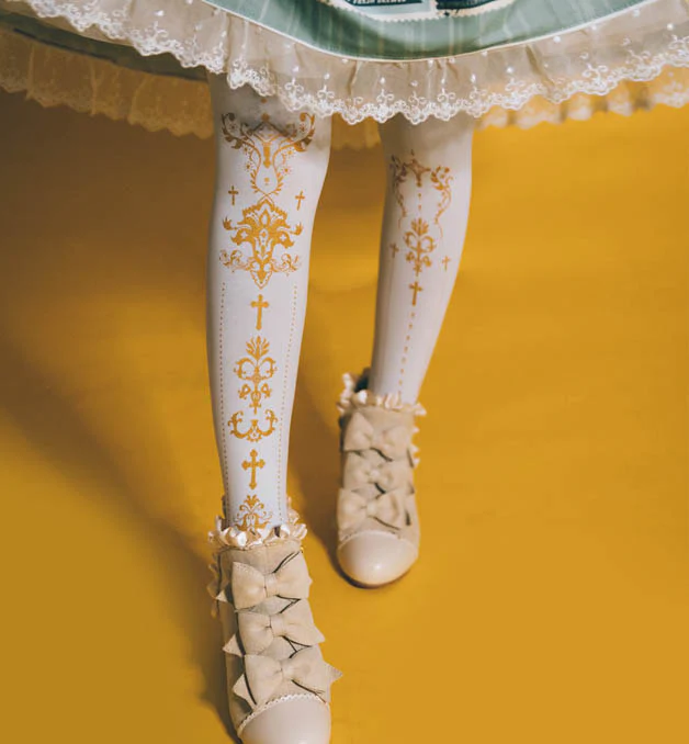 Ooh La La Meow Lolita Velvet Thron Cross Black Stockings Pantyhose - Image 4