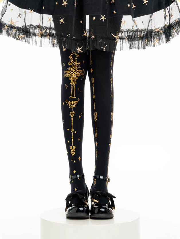 Ooh La La Meow Lolita Velvet Thron Cross Black Stockings Pantyhose - Image 7