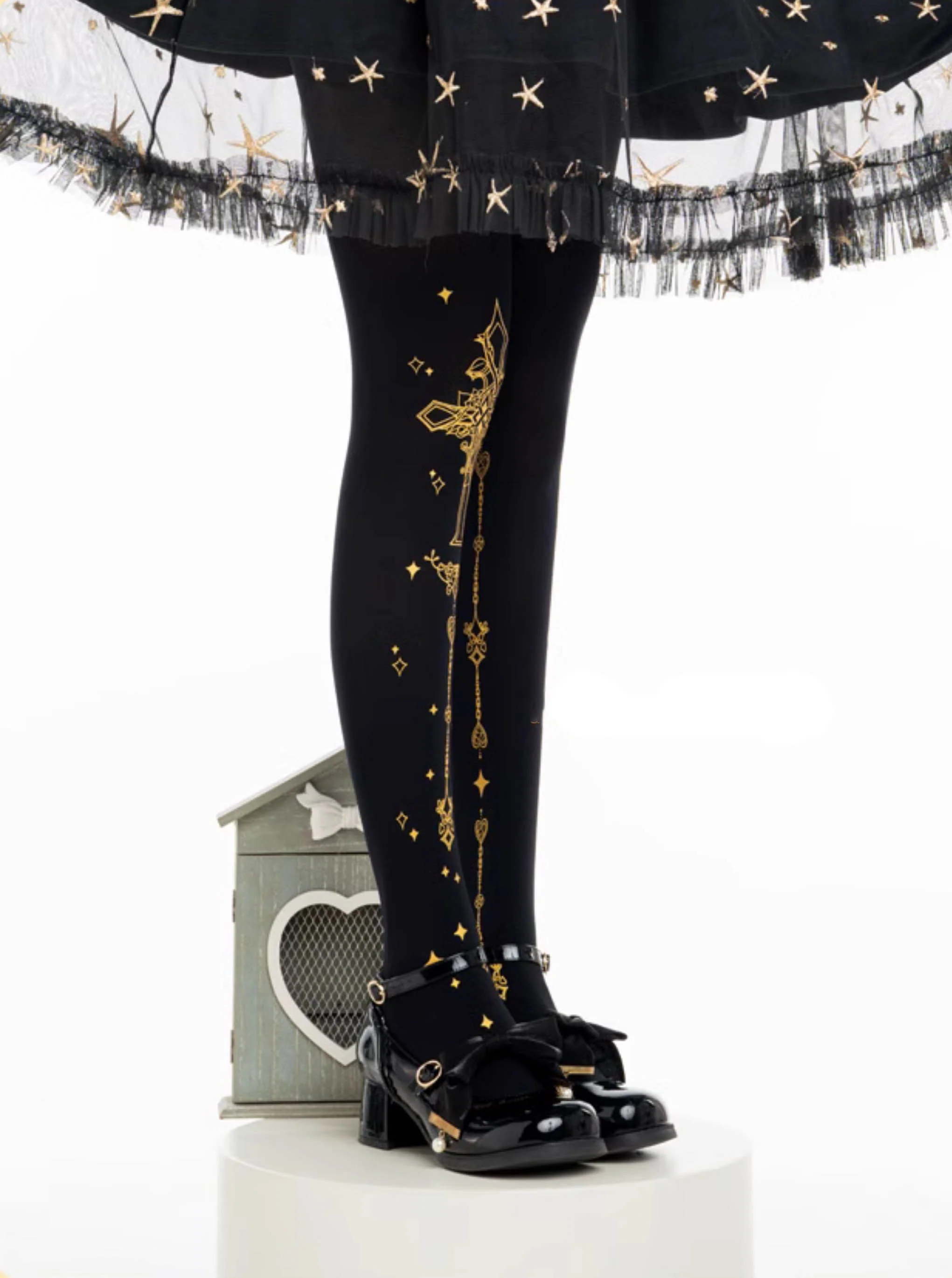 Ooh La La Meow Lolita Velvet Thron Cross Black Stockings Pantyhose - Image 8