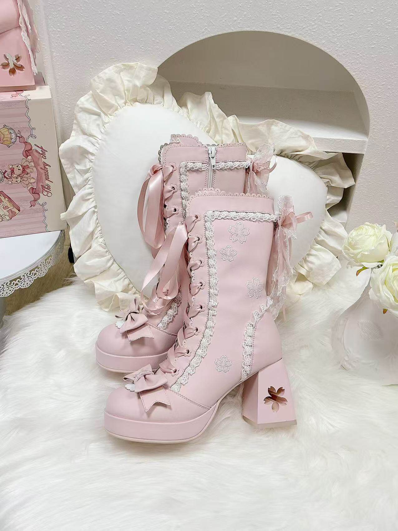 Pastry Chef Cherry Blossom Pink Blue White Sakura Boots - Image 8