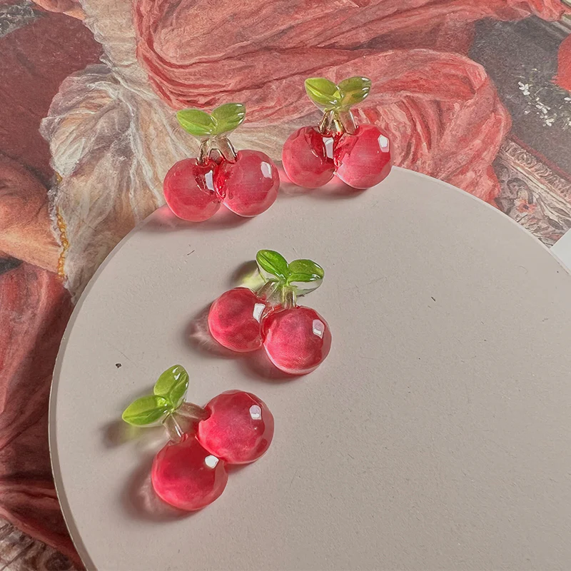 Pink Cherry Crystal Pretty Cute Women Earrings Earclips - Image 3