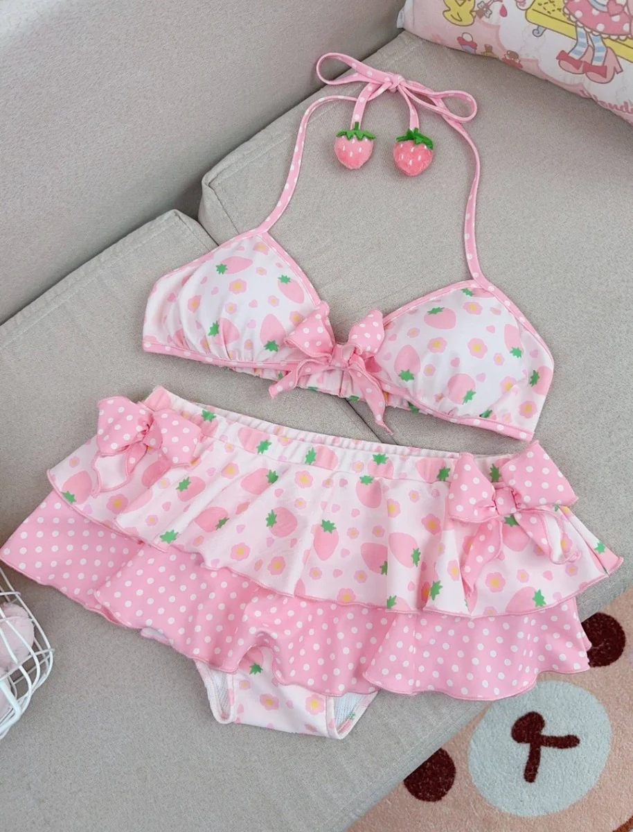 Pink Little Strawberry Bikinis Two Piece Swimsuit - Image 3