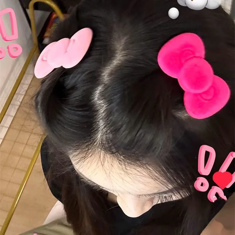 Pink Red Velvet Kitty Bow Hair Clips
