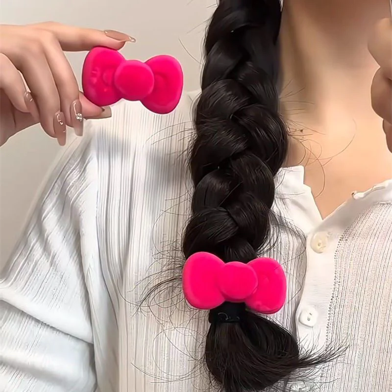 Pink Red Velvet Kitty Bow Hair Clips - Image 2