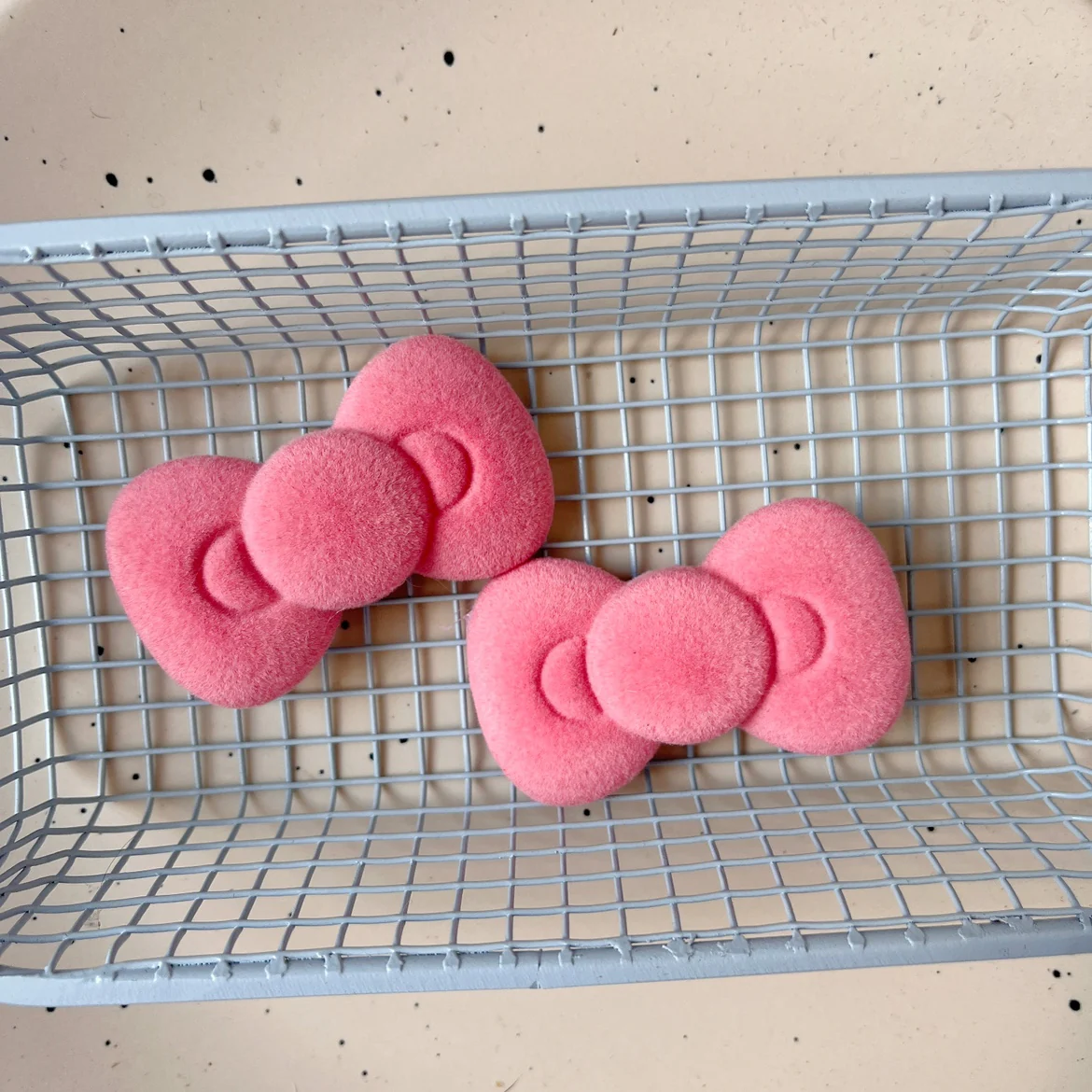 Pink Red Velvet Kitty Bow Hair Clips - Image 3