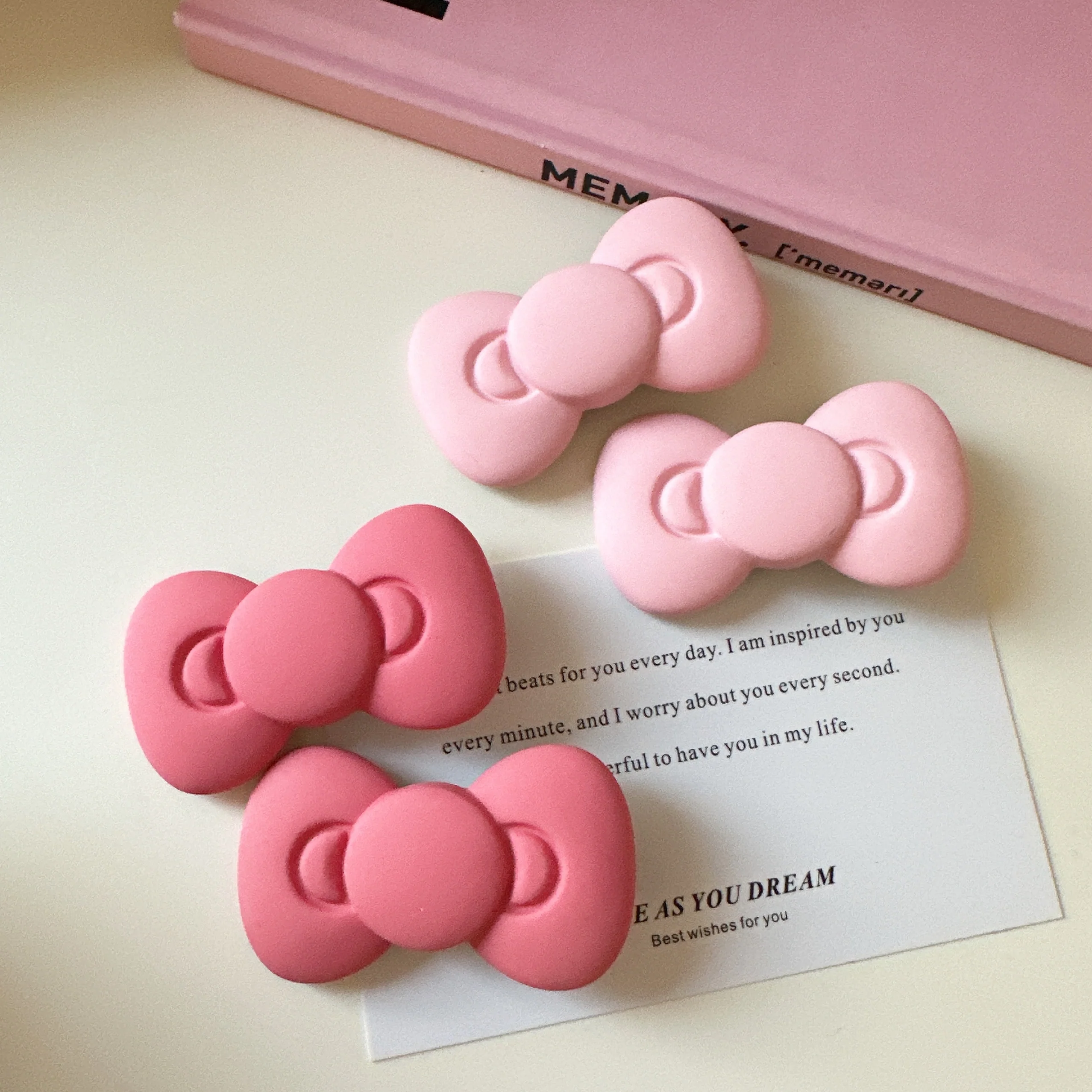 Pink Red Velvet Kitty Bow Hair Clips - Image 6