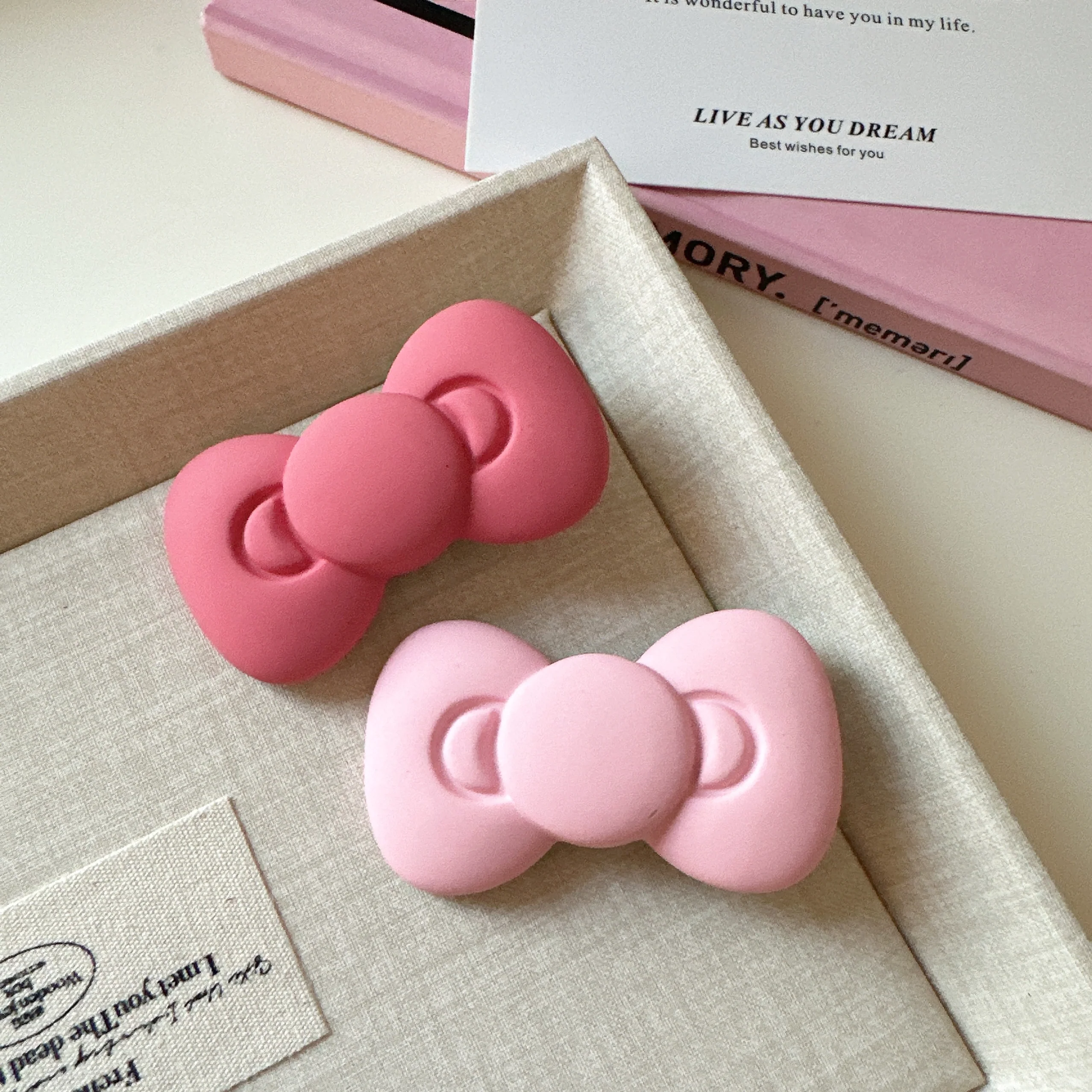Pink Red Velvet Kitty Bow Hair Clips - Image 7