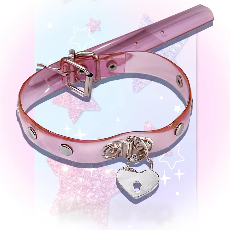 Pink Silicone Star & Love Heart Lock Y2K Hot Girl Choker Necklaces - Image 2
