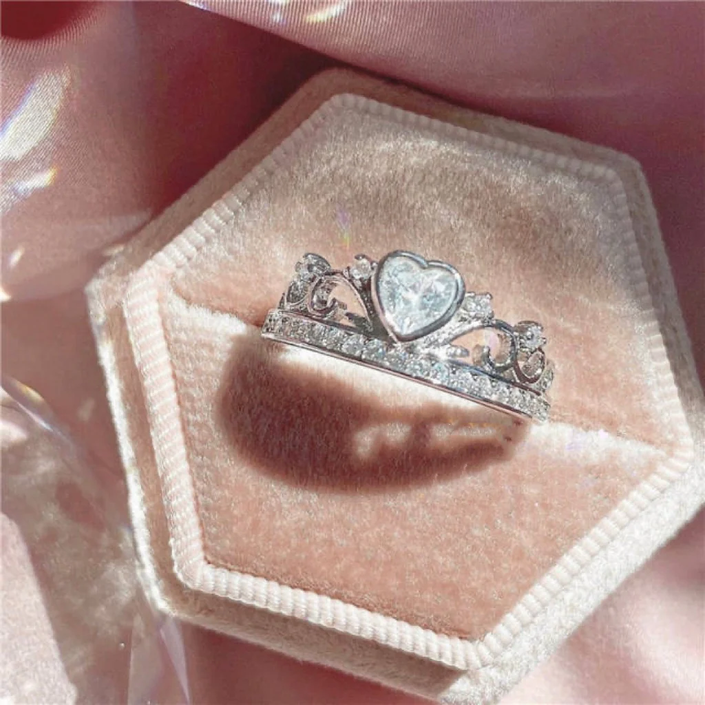 Pink Silver Love Bow Rhinestone Diamond Crown Ring Collection Set Accessories Jewerly - Image 7