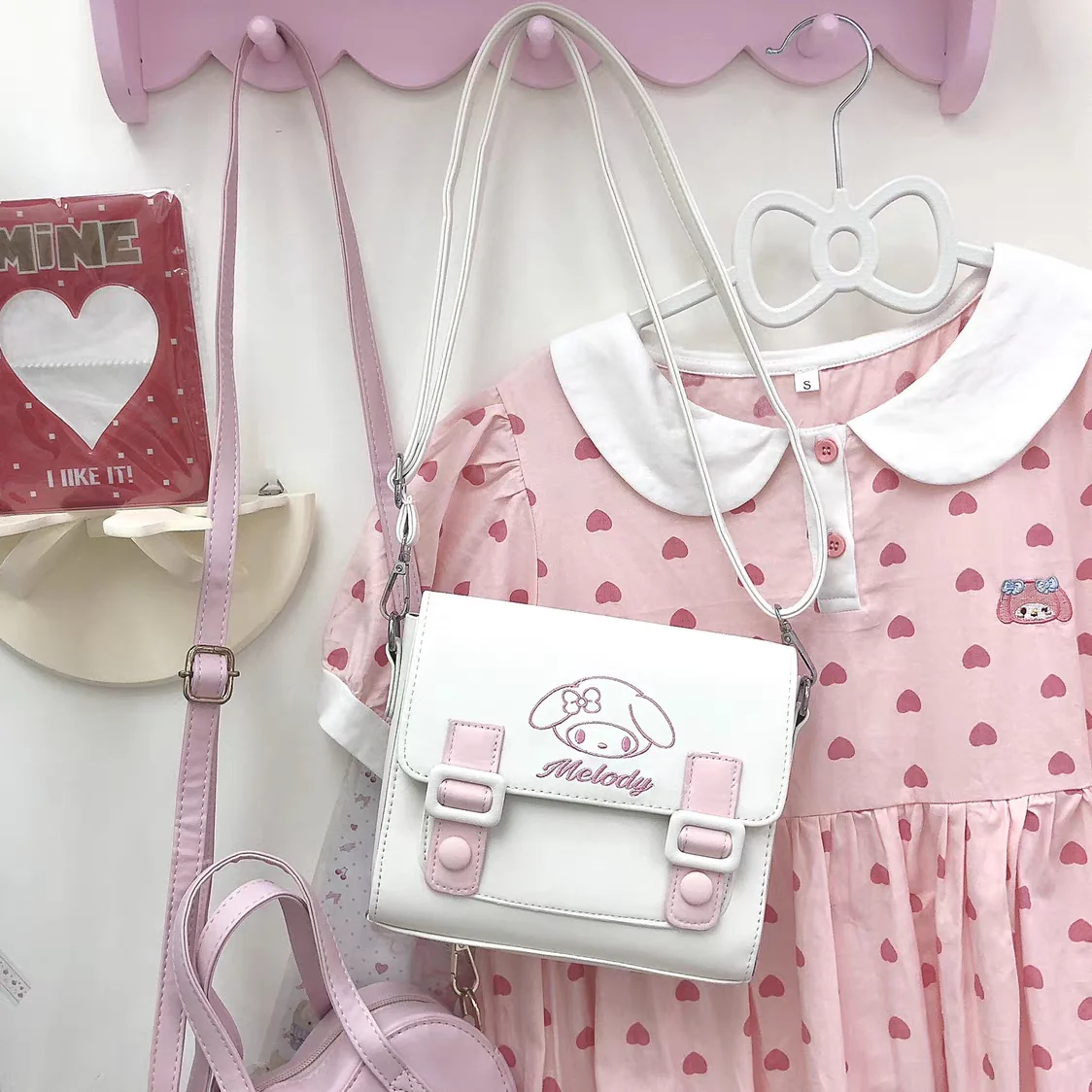 Pink White Cartoon Melody Shoulder Messenger Bag - Image 5