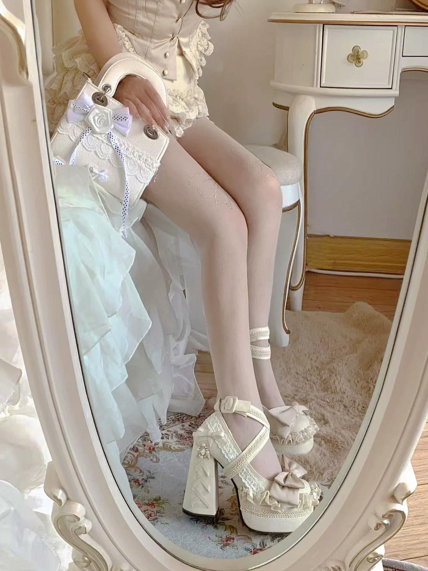 Pinky Classic Princess Beige Mary Jane High Heels - Image 3