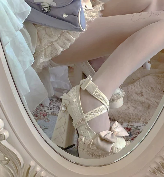 Pinky Classic Princess Beige Mary Jane High Heels - Image 5
