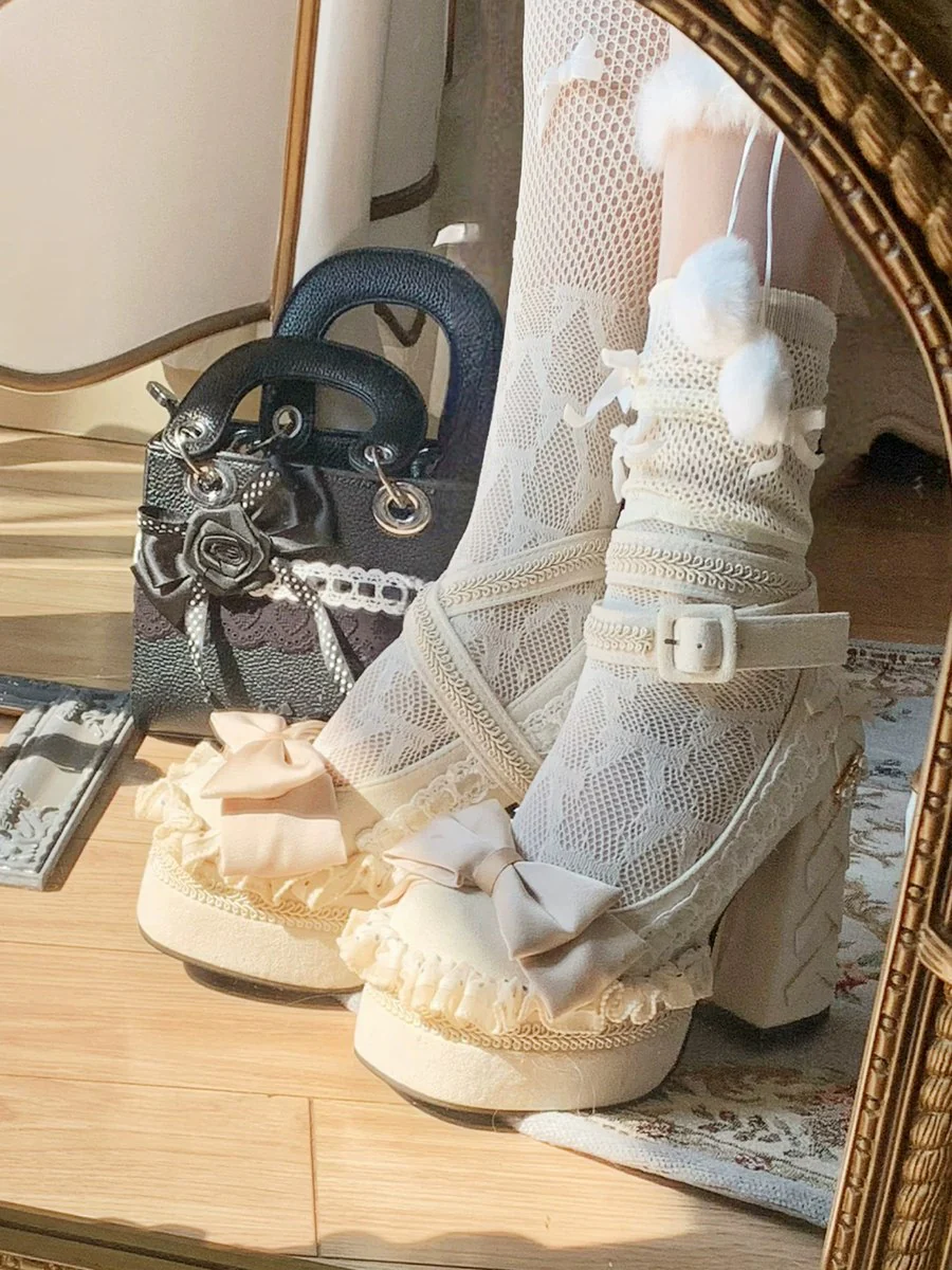 Pinky Classic Princess Beige Mary Jane High Heels - Image 6