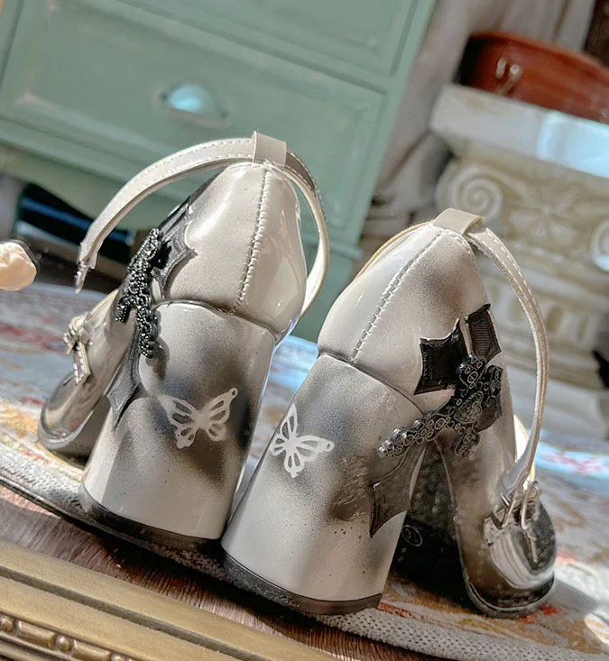 Pinky Cross Gradient Black Mary Jane High Heels Shoes - Image 7