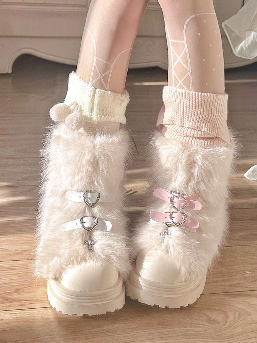 Pinky Fur White Pink Black Brown Winter Plush Snow Boots