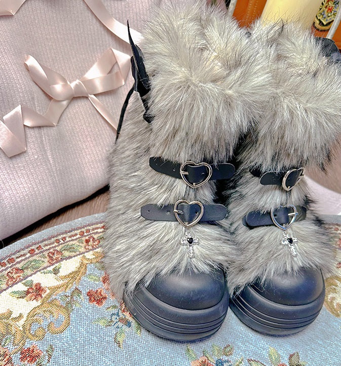 Pinky Fur White Pink Black Brown Winter Plush Snow Boots - Image 11