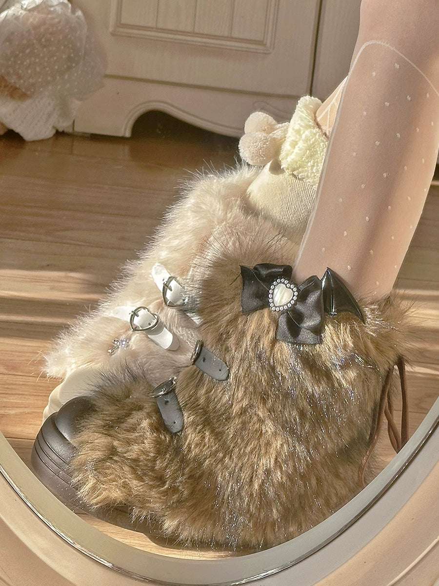 Pinky Fur White Pink Black Brown Winter Plush Snow Boots - Image 7