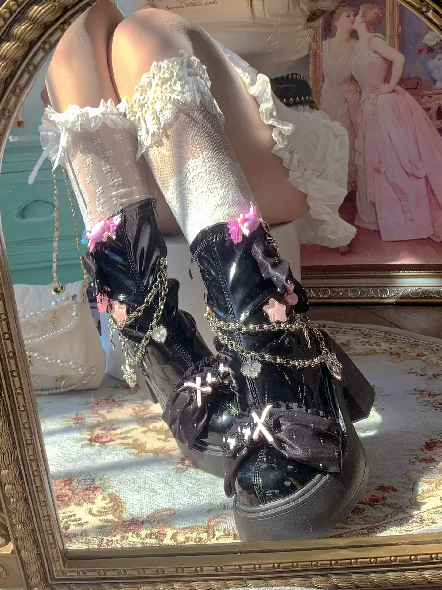 Pinky Sweet Core Pink Candy Black Boots - Image 4