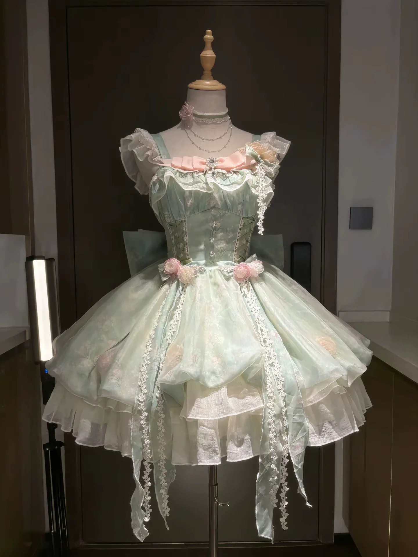 Platycodon Girls Spring Forest Fairy Pink Green Lolita Dress - Image 2