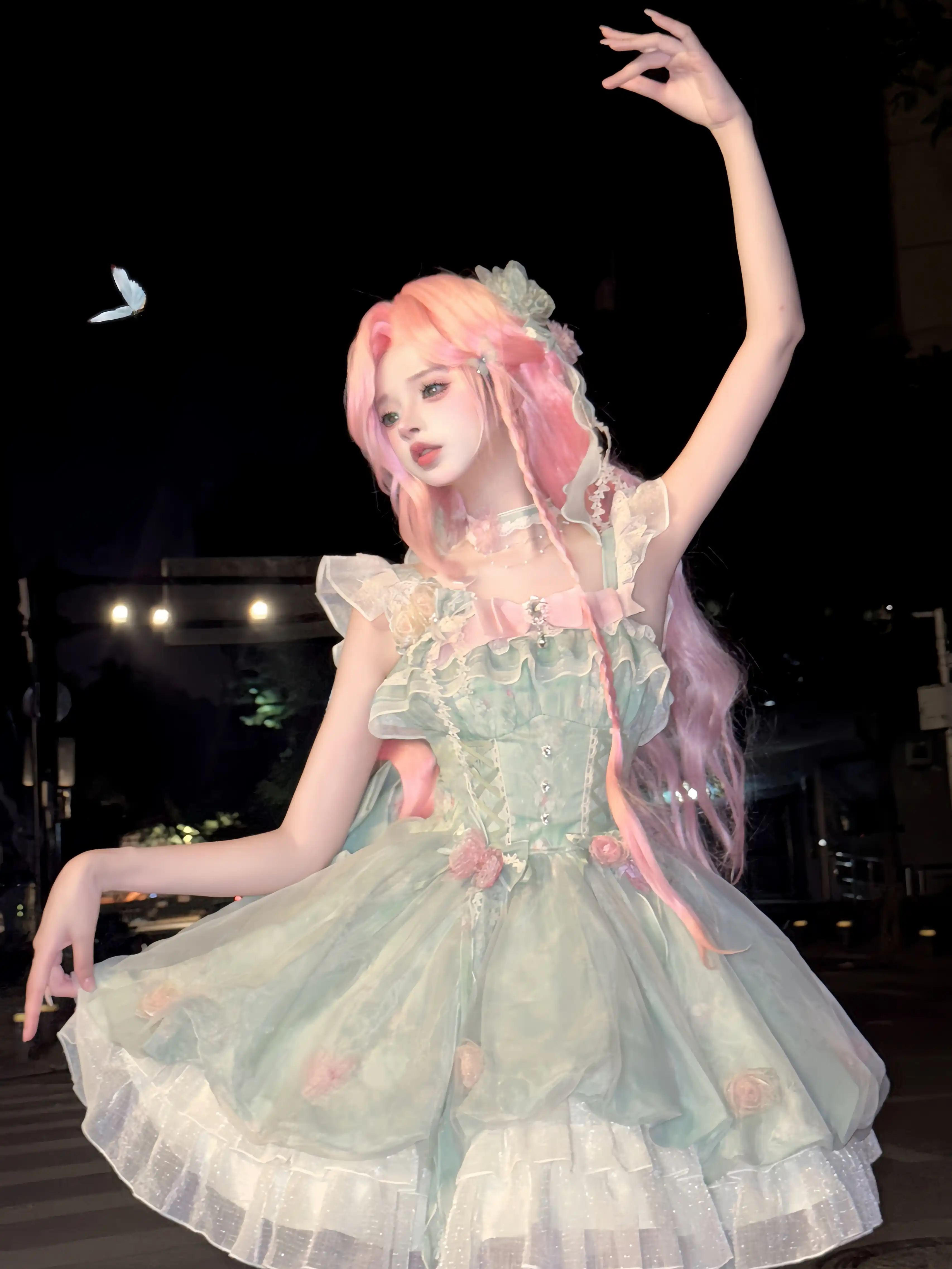 Platycodon Girls Spring Forest Fairy Pink Green Lolita Dress - Image 7
