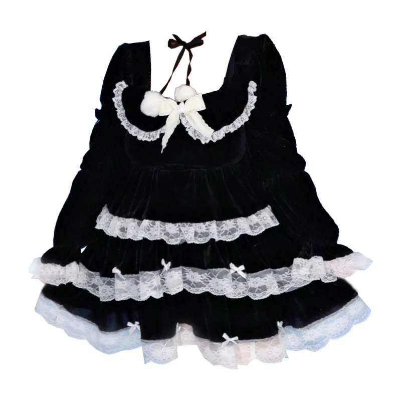 Plus Size Black & White Gothic EGL Winter Plush Velvet Long Sleeve Top & Mini Skirt Dress Two Piece Set - Image 2