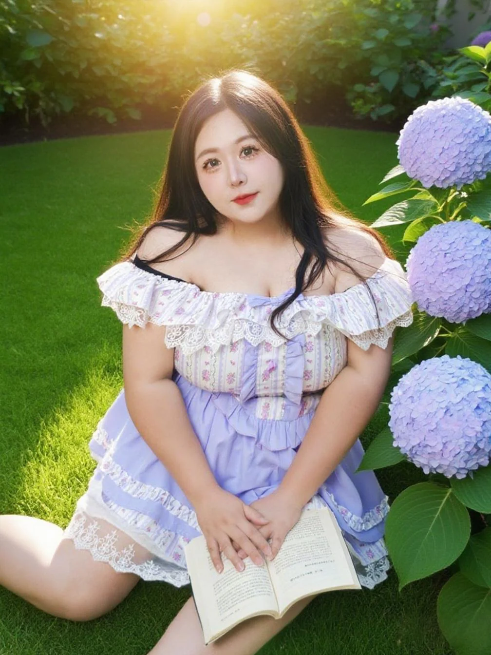 Plus Size Lavender Floral Purple Off Shoulder Top Skirt Two Piece Set - Image 4