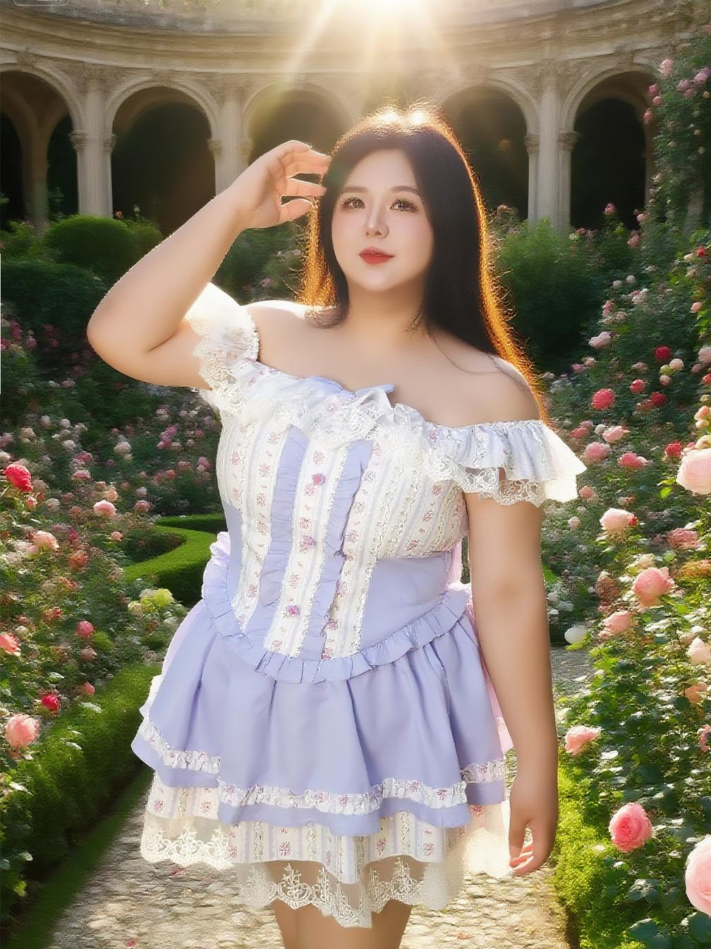 Plus Size Lavender Floral Purple Off Shoulder Top Skirt Two Piece Set - Image 5