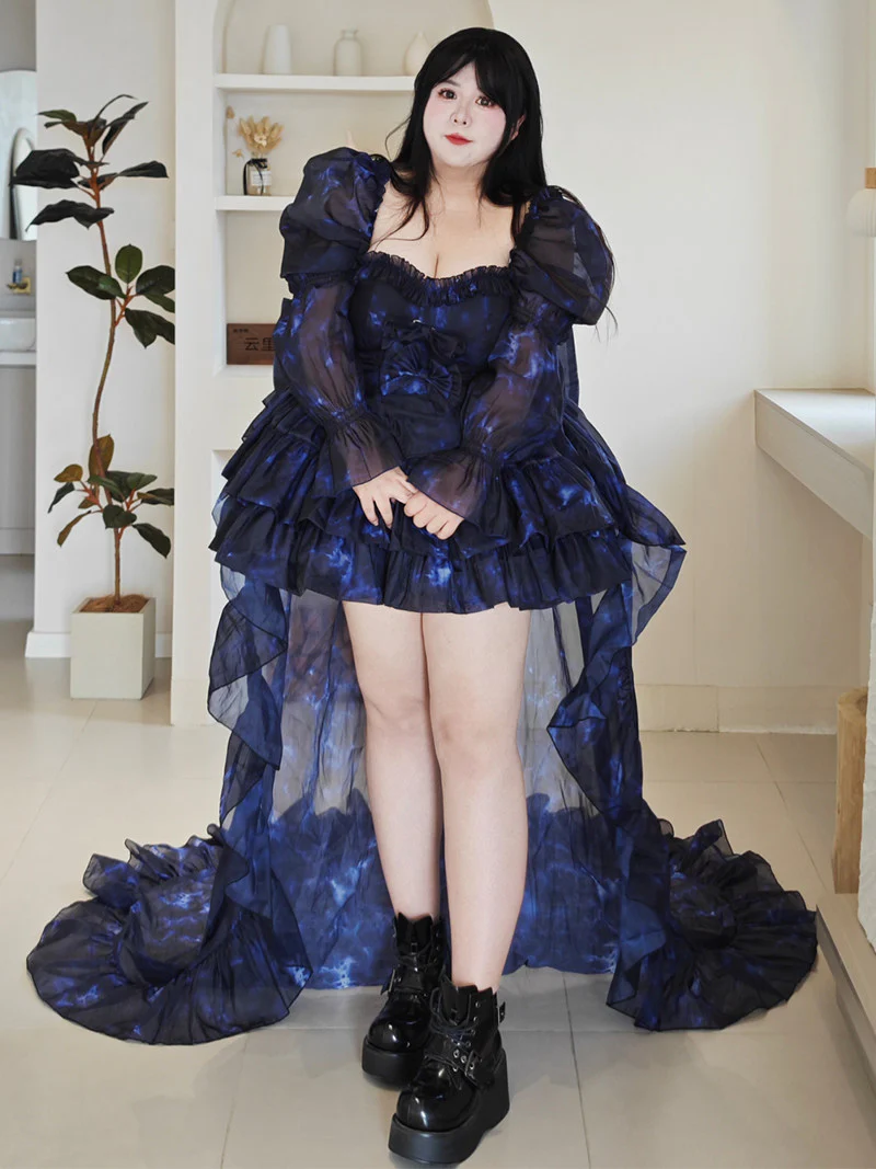 Plus Size Midnight Blue Princess Prom Dress Gowns