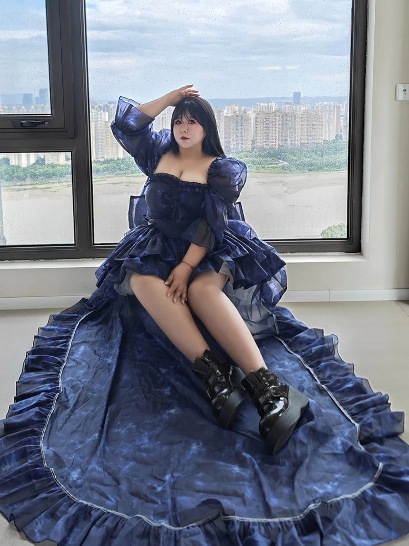 Plus Size Midnight Blue Princess Prom Dress Gowns - Image 3