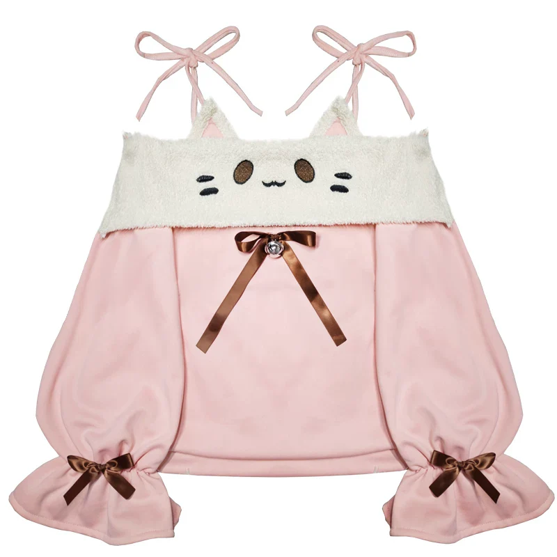 Plus Size Pink Cat Sweater White Skirt Bloomers Two Piece Set - Image 3