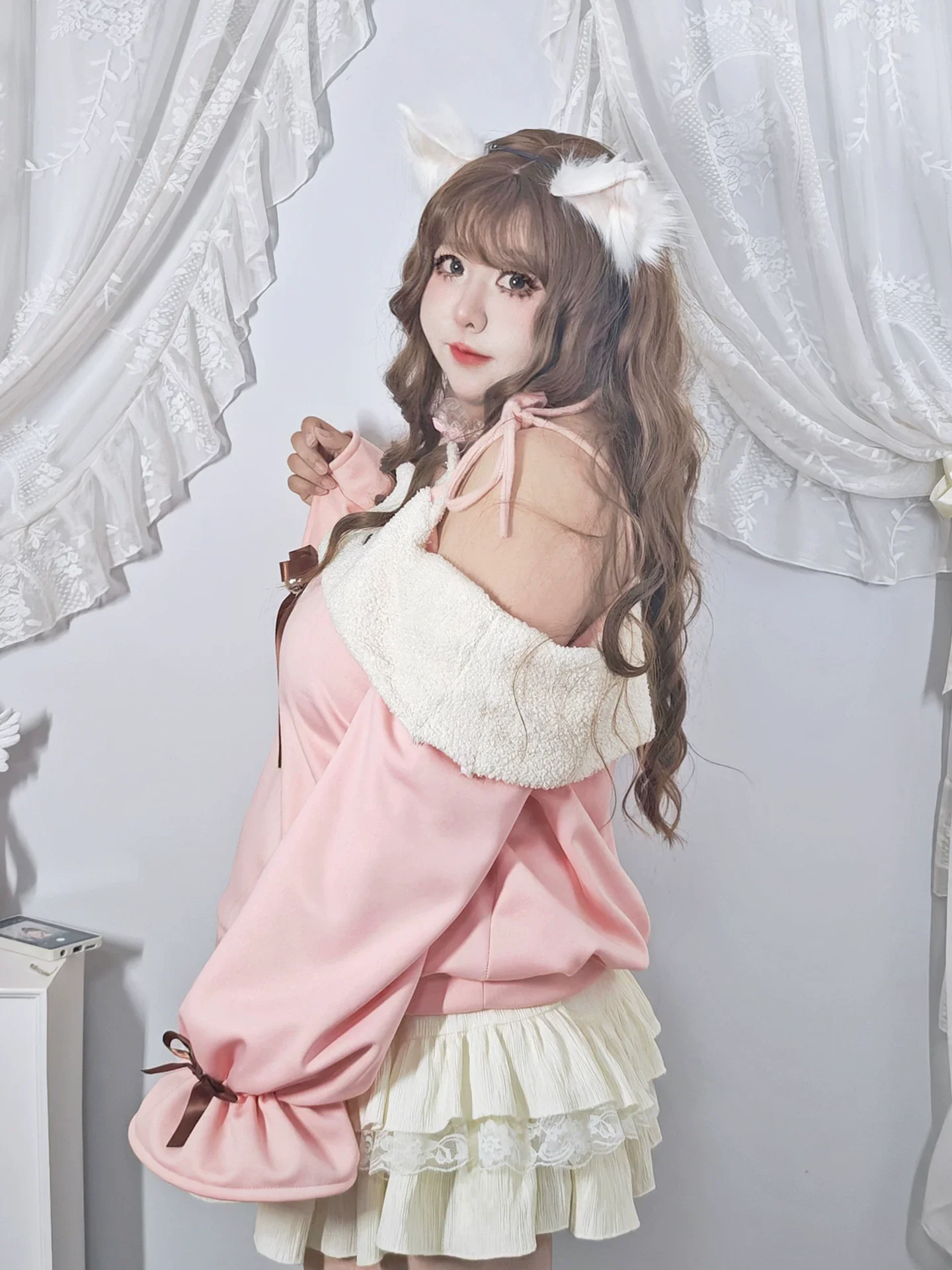 Plus Size Pink Cat Sweater White Skirt Bloomers Two Piece Set - Image 6